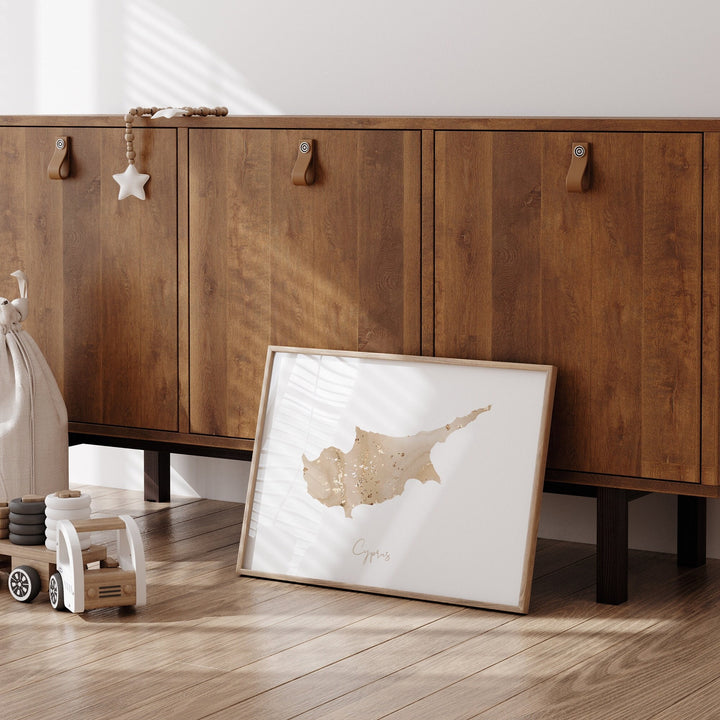 Cyprus Map Beige & Gold Wall Art Print