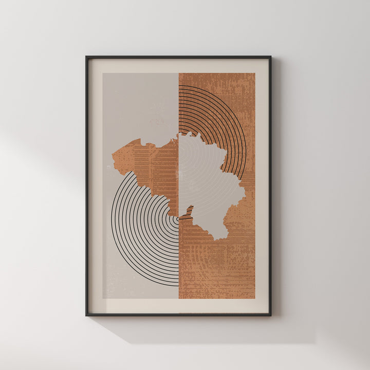Boho Belgium Map | Mid Century Belarus Wall Art Print
