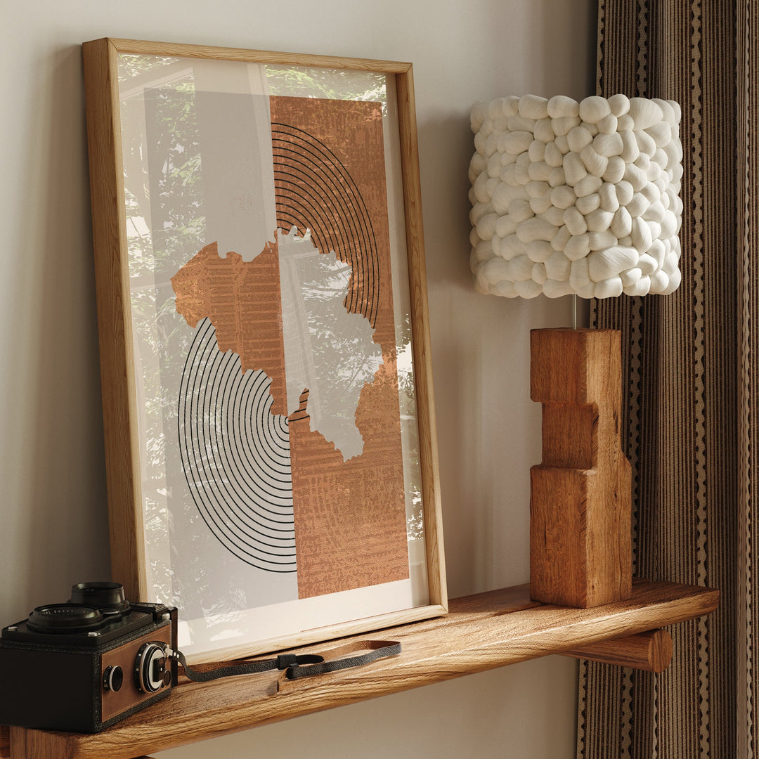 Boho Belgium Map | Mid Century Belarus Wall Art Print