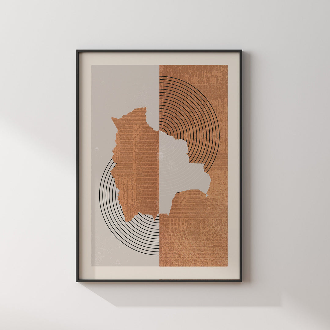 Bolivia Map Wall Art Print | Boho Mid Century