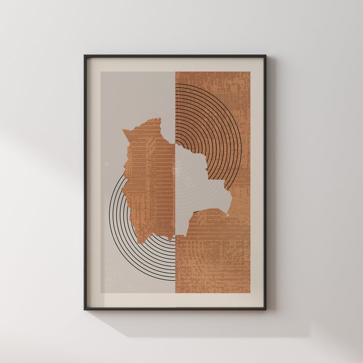 Bolivia Map Wall Art Print | Boho Mid Century