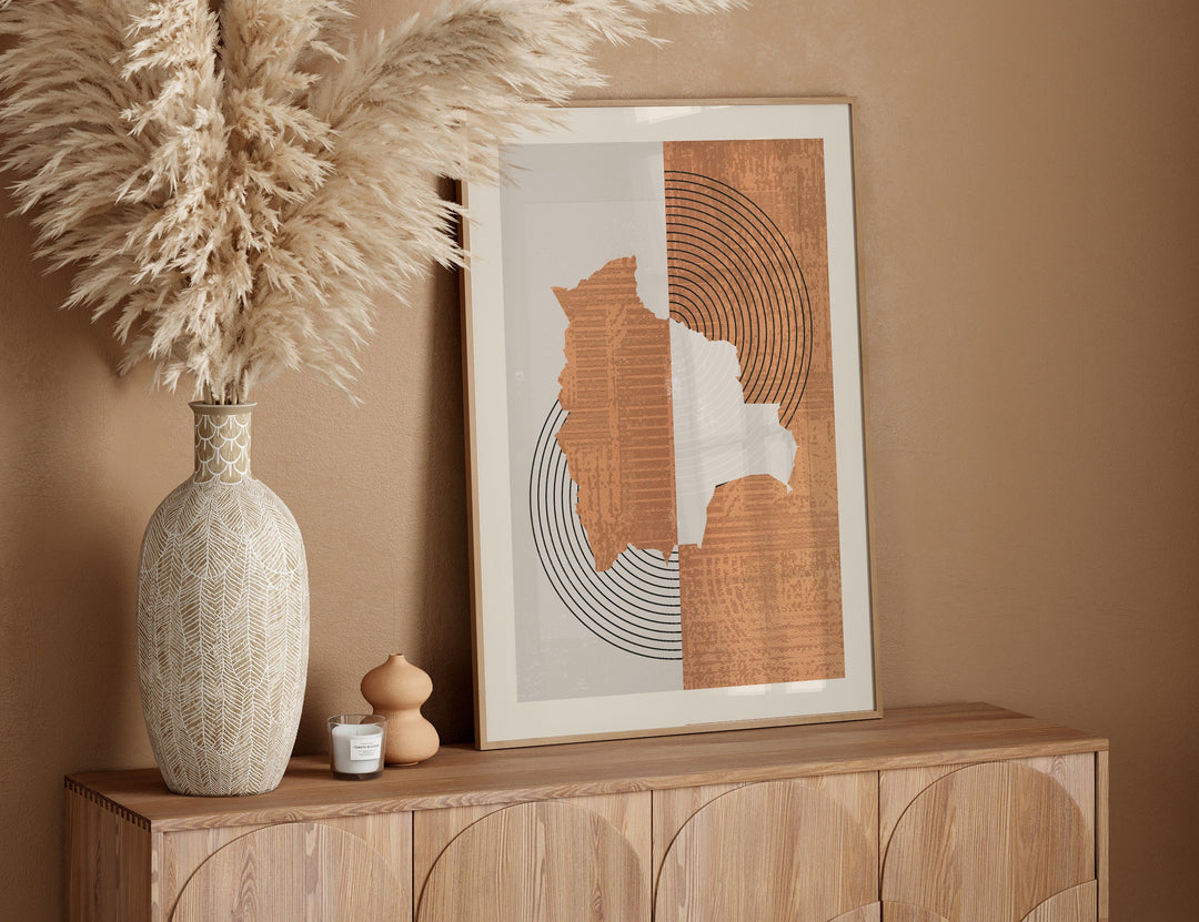 Bolivia Map Wall Art Print | Boho Mid Century
