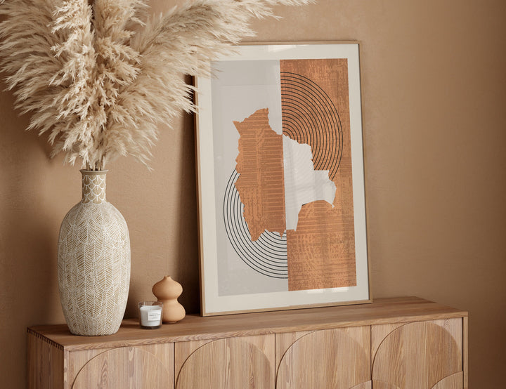 Bolivia Map Wall Art Print | Boho Mid Century