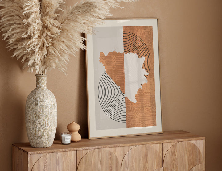 Bosnia and Herzegovina Map Wall Art Print | Boho Mid Century