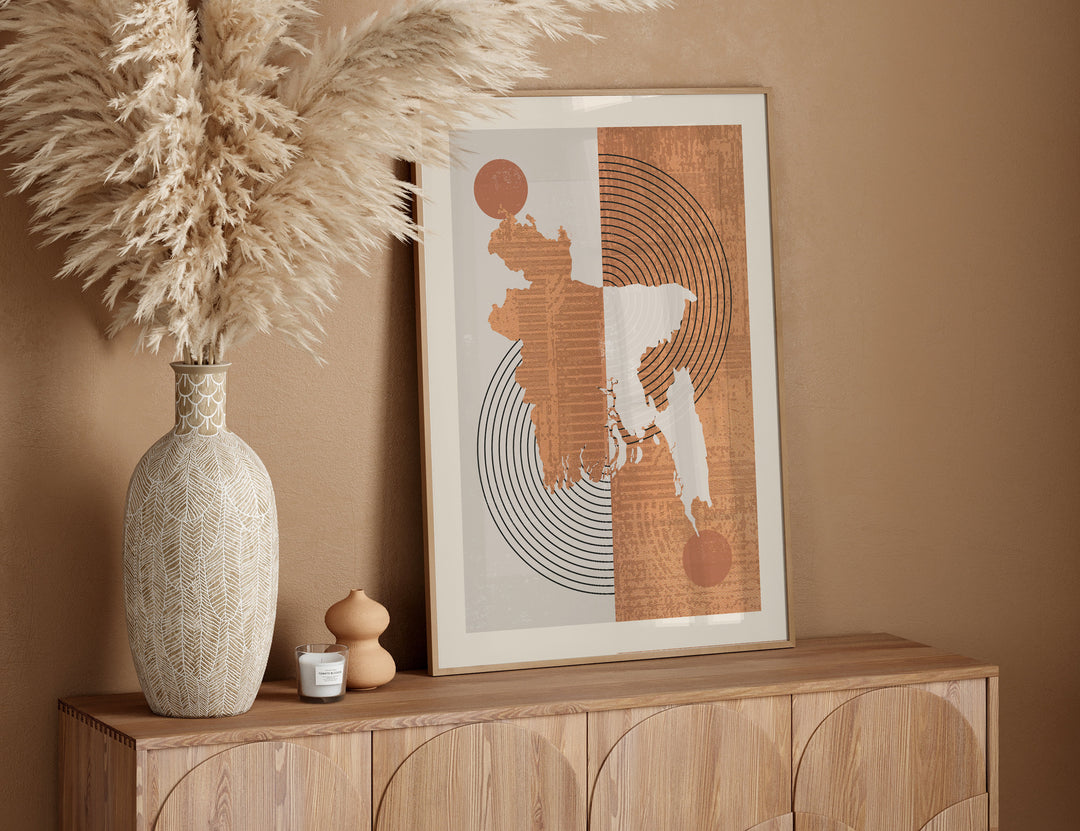 Boho Bangladesh Map | Mid Century Bangladesh Wall Art Print