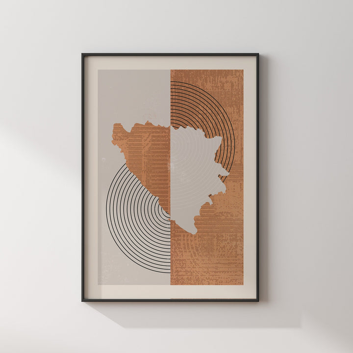 Bosnia and Herzegovina Map Wall Art Print | Boho Mid Century