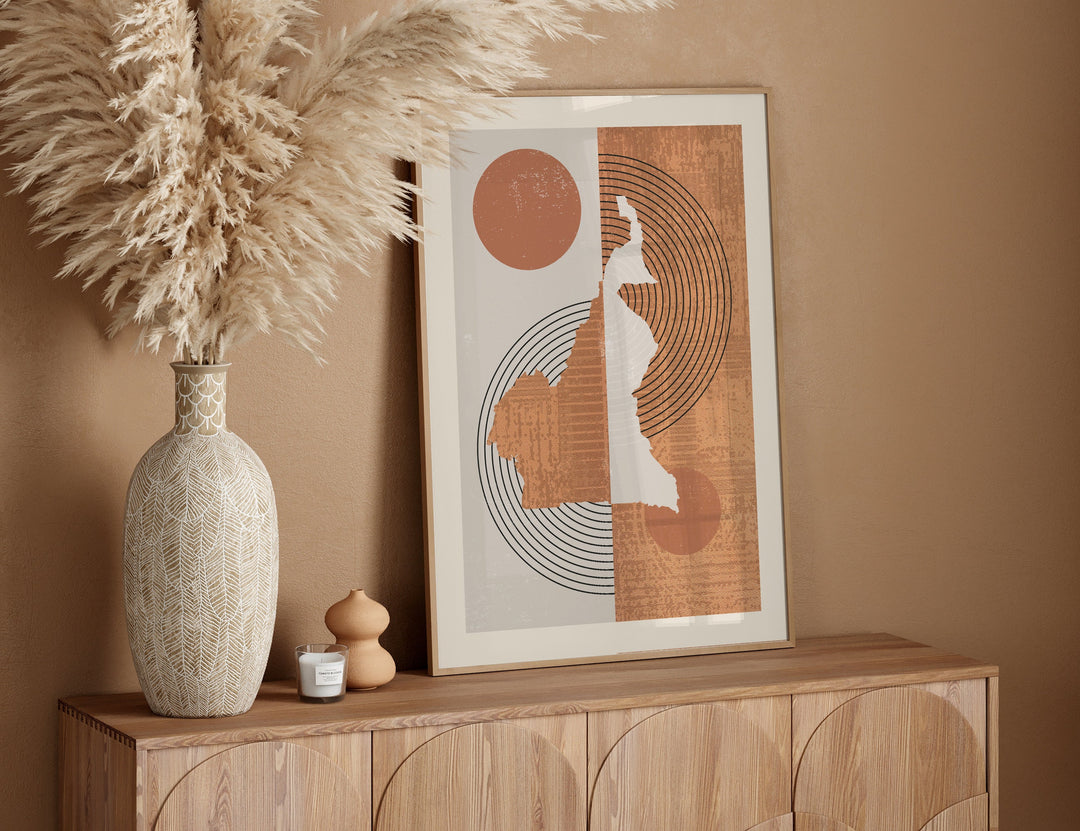 Cameroon Map Wall Art Print | Boho Mid Century