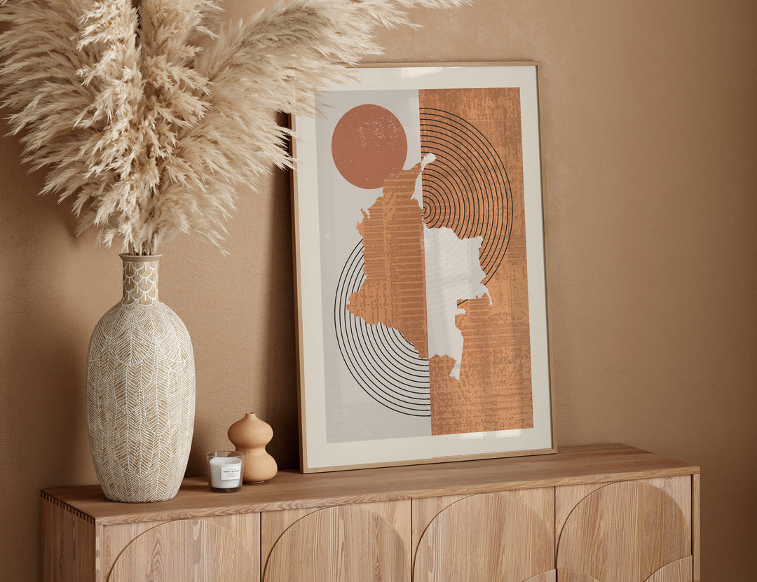 Colombia Map Wall Art Print | Boho Mid Century