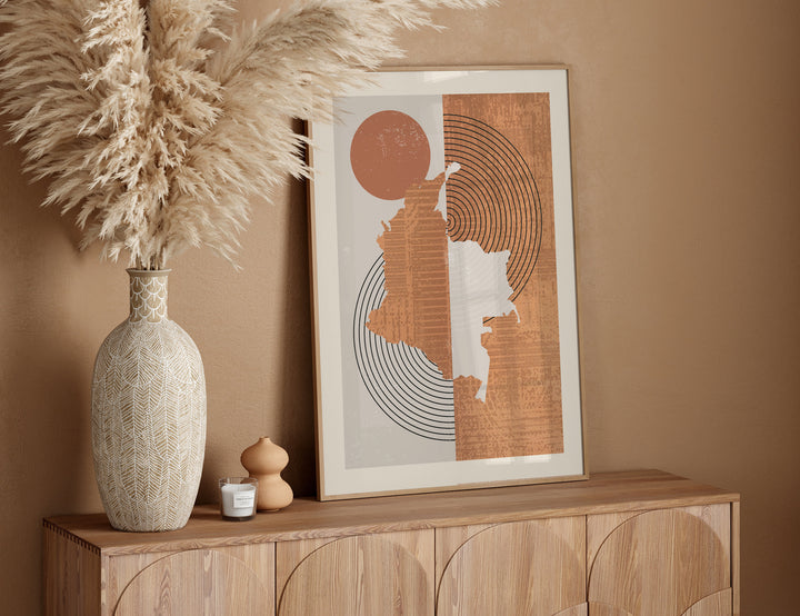 Colombia Map Wall Art Print | Boho Mid Century