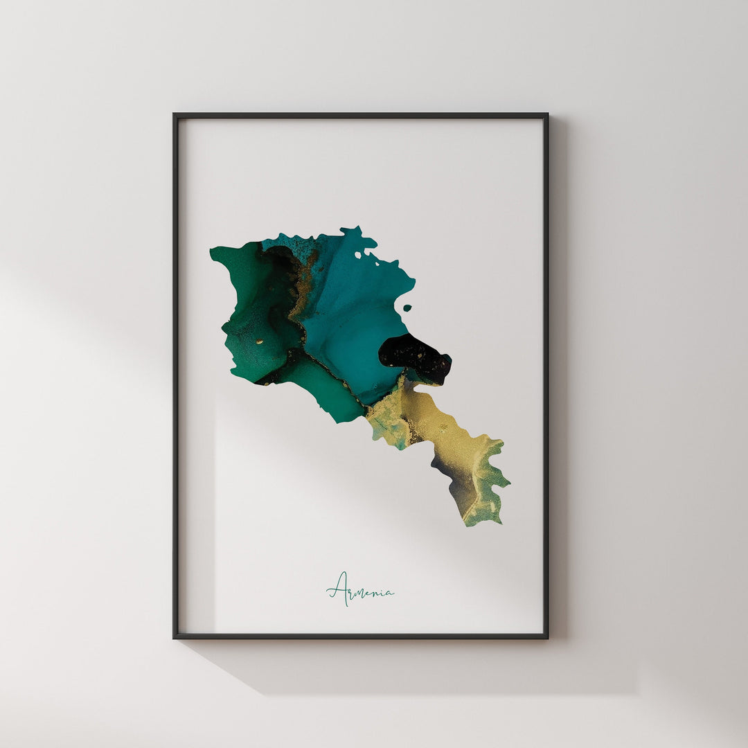 Armenia Map Green & Gold Wall Art Print