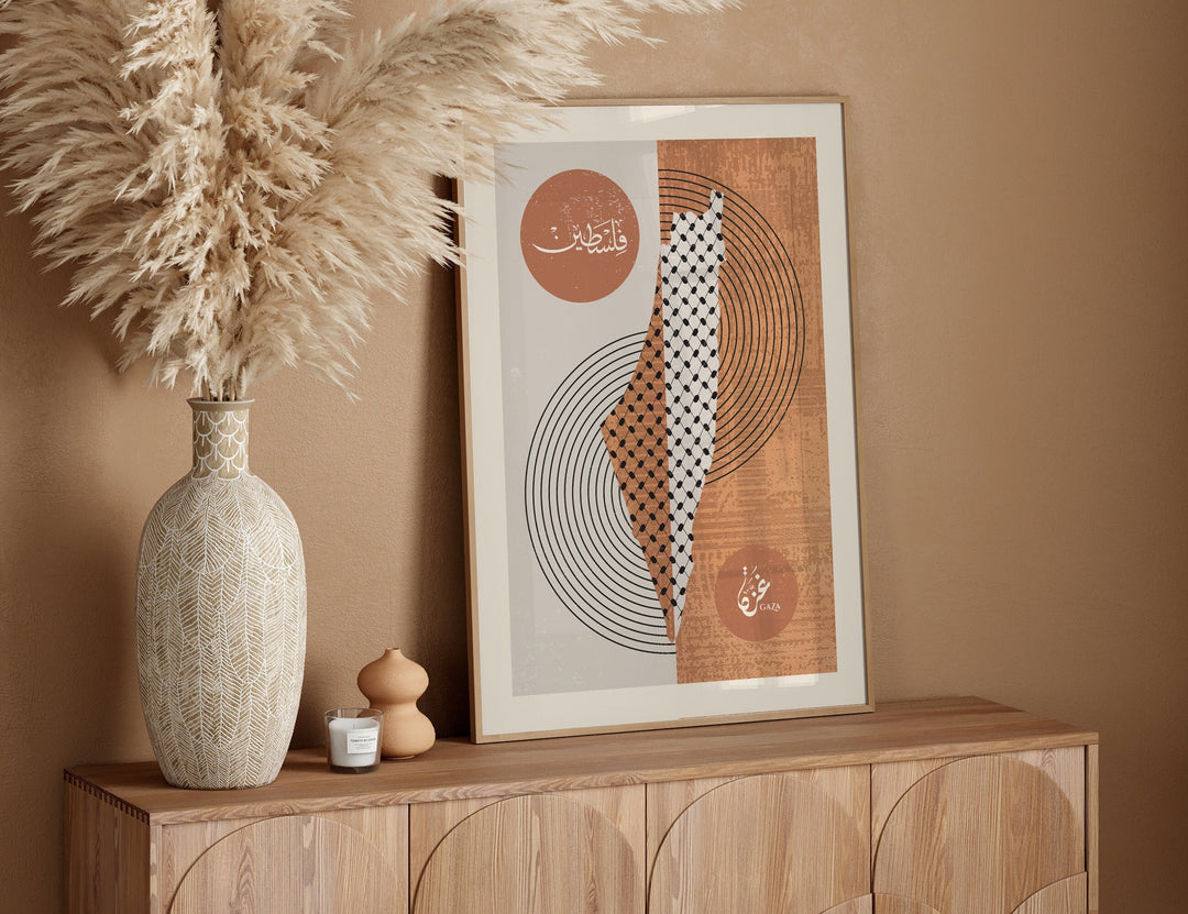 Palestine Map Wall Art Print | Boho Mid Century | Gaza