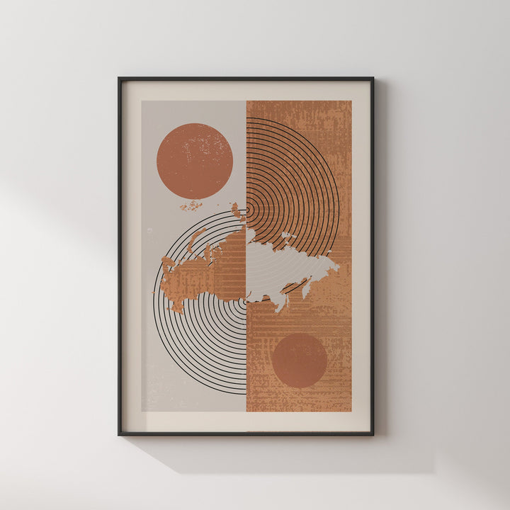 Russia Map Wall Art Print | Boho Mid Century