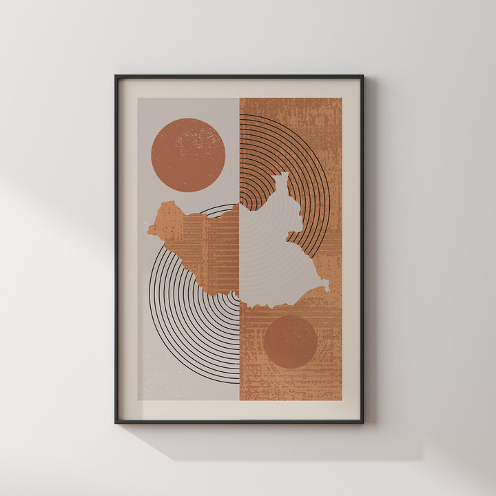 South Sudan Map Wall Art Print | Boho Mid Century