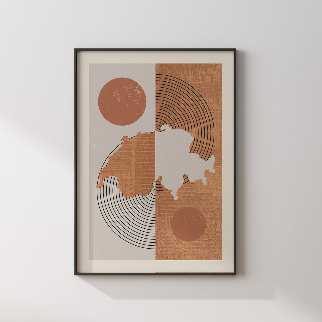 Switzerland Map Wall Art Print | Boho Mid Century |