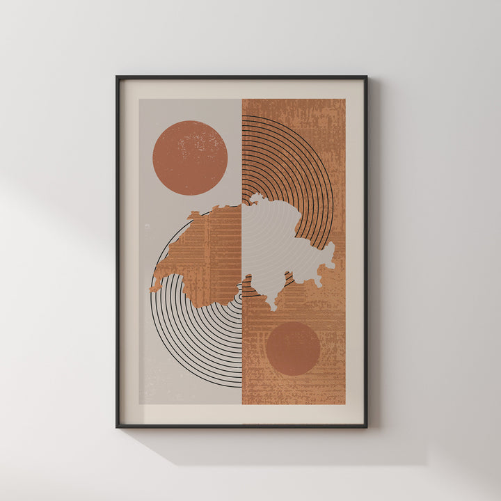 Switzerland Map Wall Art Print | Boho Mid Century |