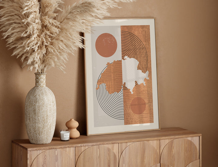 Switzerland Map Wall Art Print | Boho Mid Century |