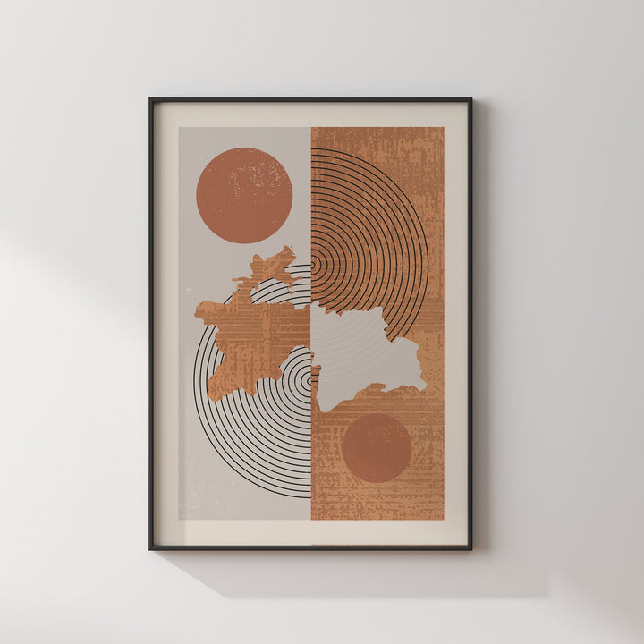 Tajikistan Map Wall Art Print | Boho Mid Century |