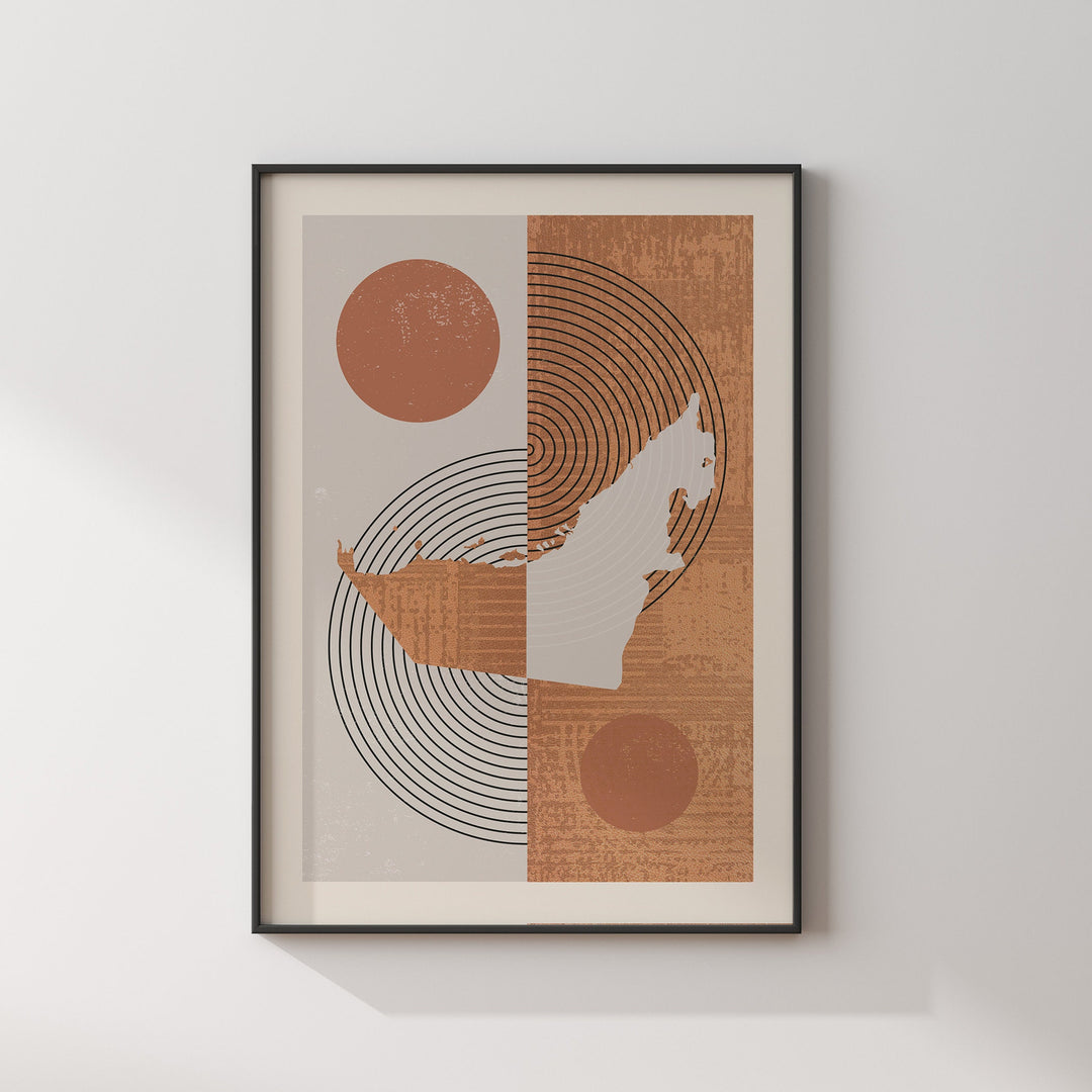United Arab Emirates Map Wall Art Print | Boho Mid Century | UAE