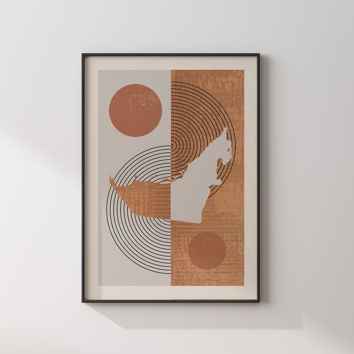 United Arab Emirates Map Wall Art Print | Boho Mid Century | UAE