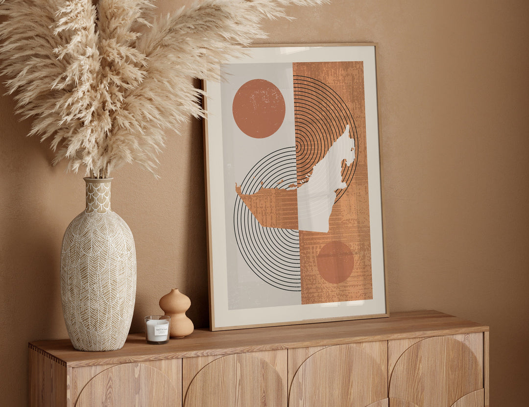 United Arab Emirates Map Wall Art Print | Boho Mid Century | UAE
