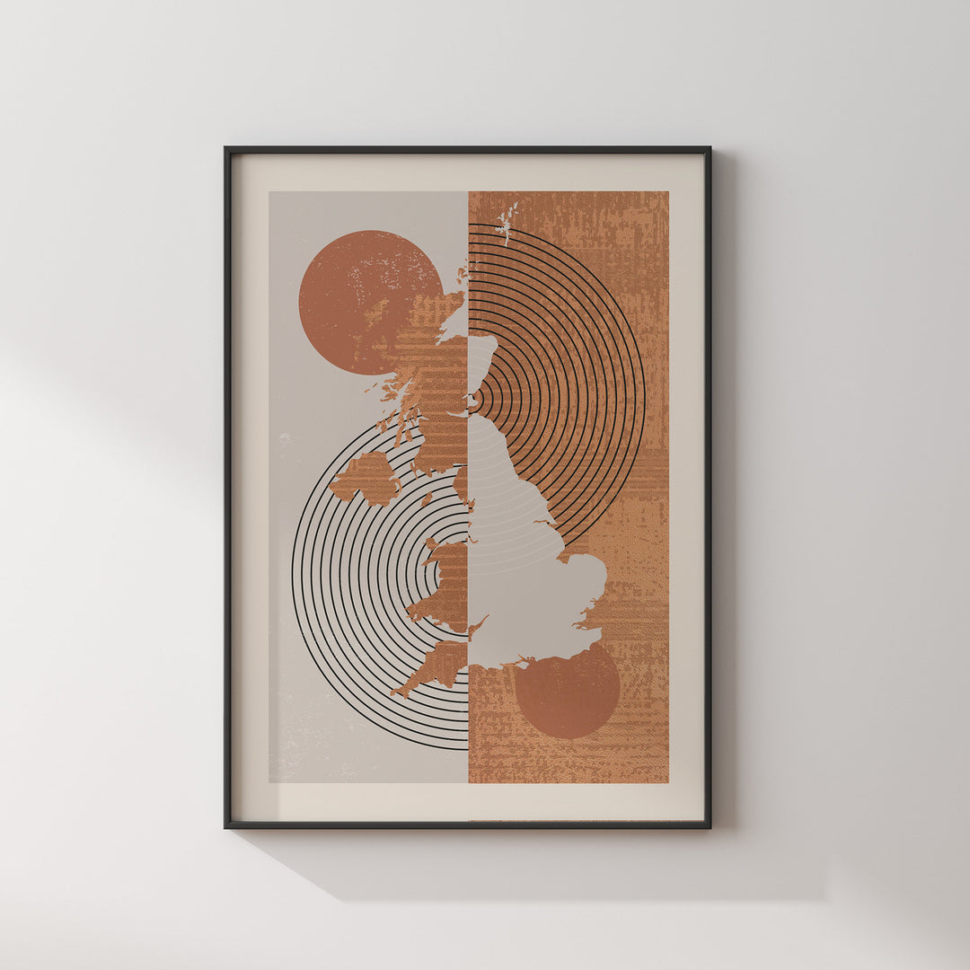 United Kingdom Map Wall Art Print | Boho Mid Century | UK