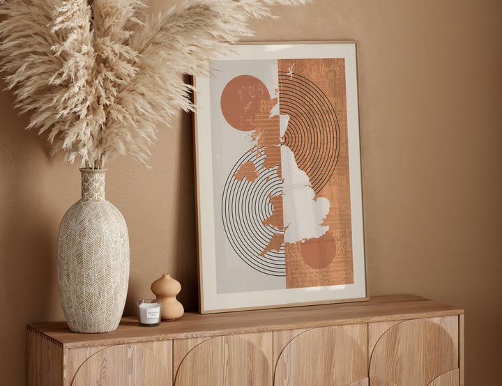 United Kingdom Map Wall Art Print | Boho Mid Century | UK