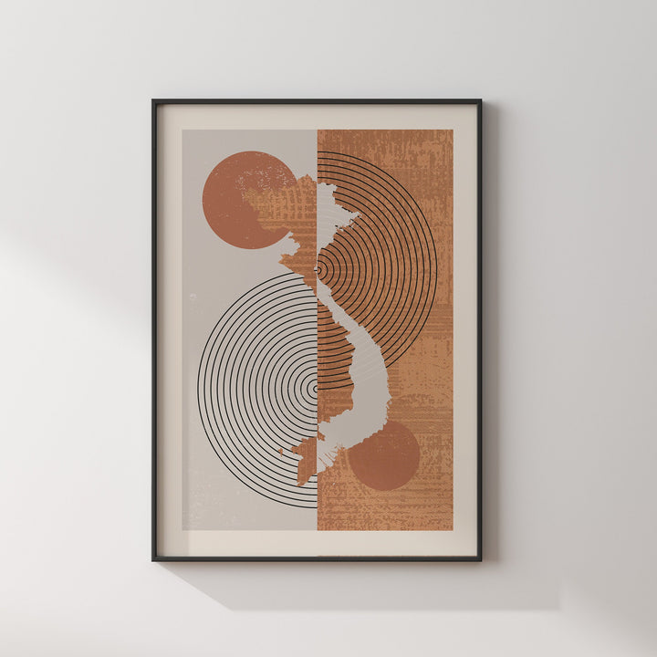 Vietnam Map Wall Art Print | Boho Mid Century