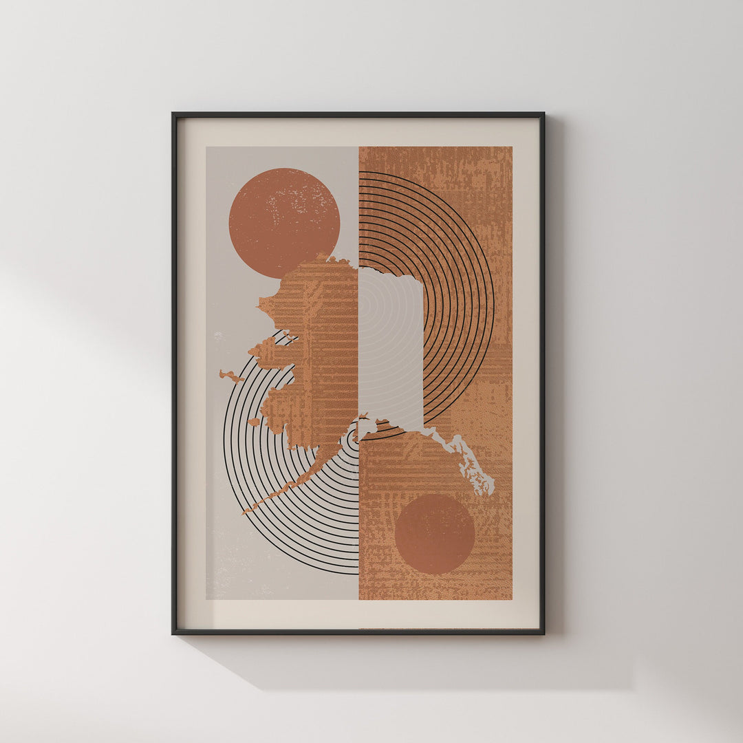 Alaska Map Wall Art Print | Boho Mid Century | USA | United States of America