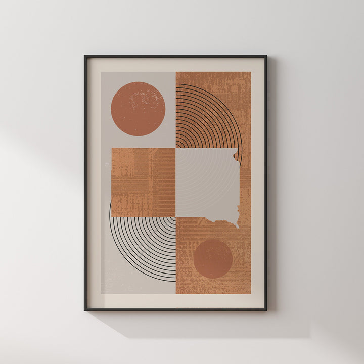 South Dakota Map Boho Wall Art Print | Mid Century | USA | United States of America