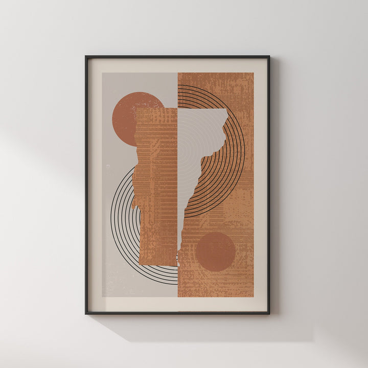 Vermont Map Boho Wall Art Print | Mid Century | USA | United States of America