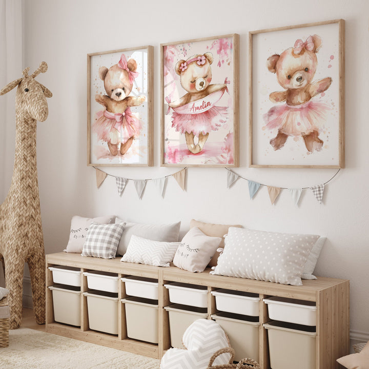 Personalised Ballerina Bear Nursery Prints | Animal Prints | Baby Room Decor | Baby Girl Nursery | Bear | Ballet Prints