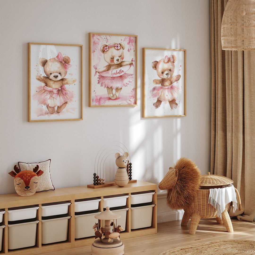 Personalised Ballerina Bear Nursery Prints | Animal Prints | Baby Room Decor | Baby Girl Nursery | Bear | Ballet Prints