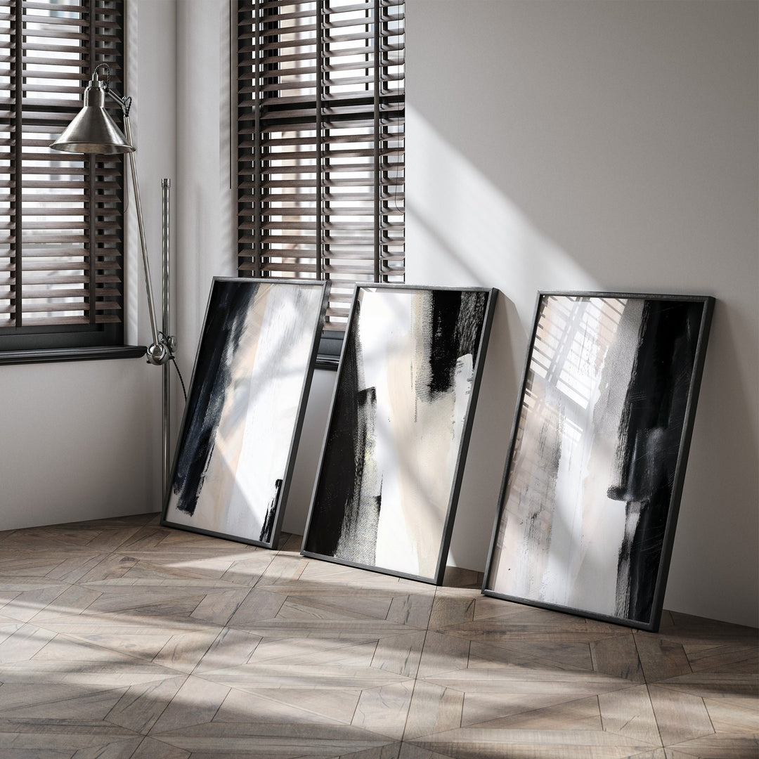 Beige & Black Abstract Prints | Nordic Modern Painting Wall Art Decor