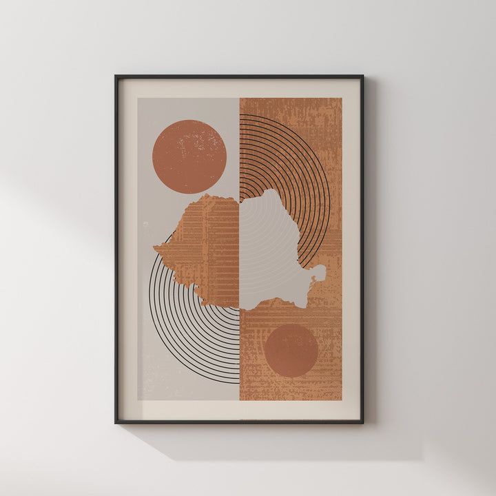 Romania Map Wall Art Print | Boho Mid Century