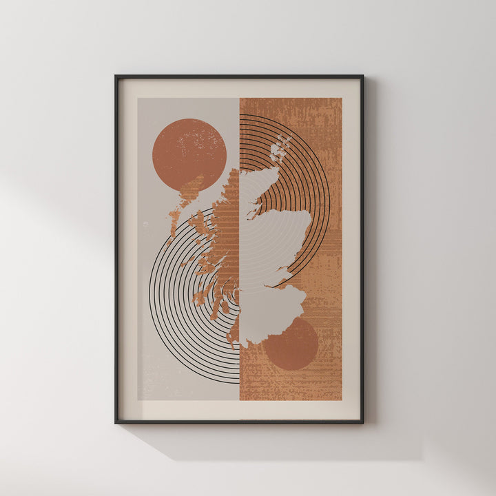 Scotland Map Wall Art Print | Boho Mid Century