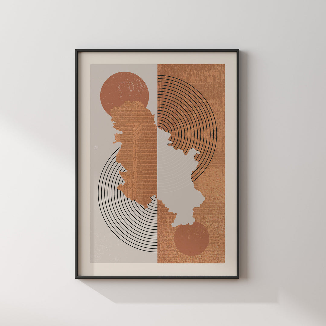 Serbia Map Wall Art Print | Boho Mid Century