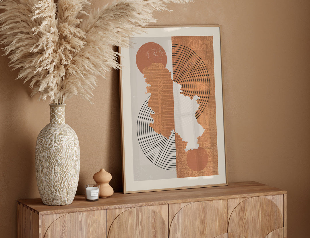 Serbia Map Wall Art Print | Boho Mid Century