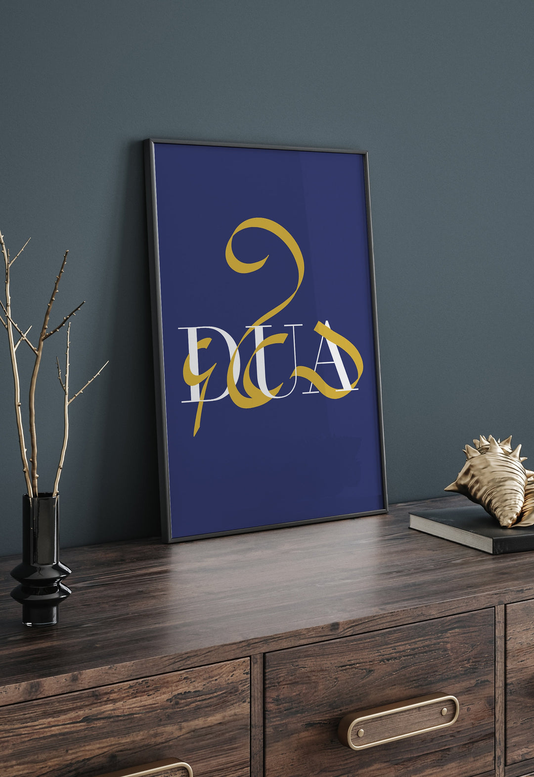 Set of 3 Navy Blue & Gold Islamic Wall Art Prints | Sabr | Shukr | Dua | Arabic Calligraphy | Patience Thankfulness Prayer