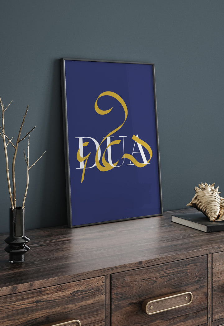 Set of 3 Navy Blue & Gold Islamic Wall Art Prints | Sabr | Shukr | Dua | Arabic Calligraphy | Patience Thankfulness Prayer