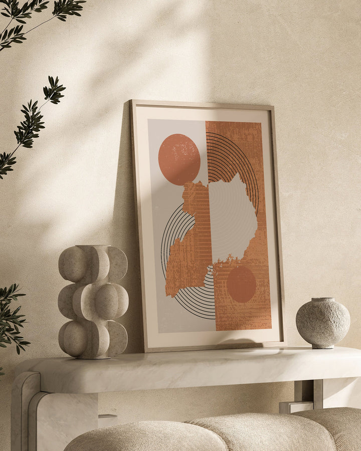 Uganda Map Wall Art Print | Boho Mid Century
