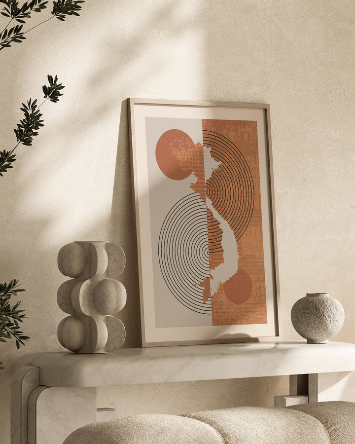 Vietnam Map Wall Art Print | Boho Mid Century
