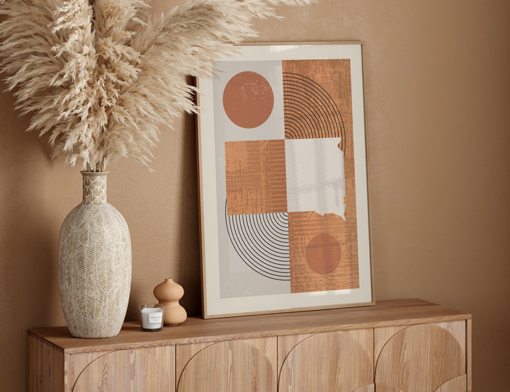 South Dakota Map Boho Wall Art Print | Mid Century | USA | United States of America