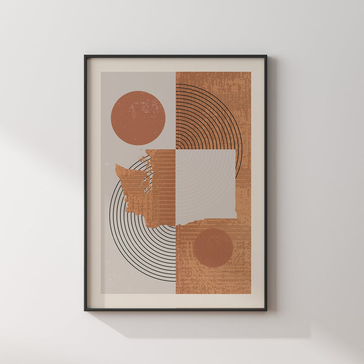 Washington Map Boho Wall Art Print | Mid Century | USA | United States of America