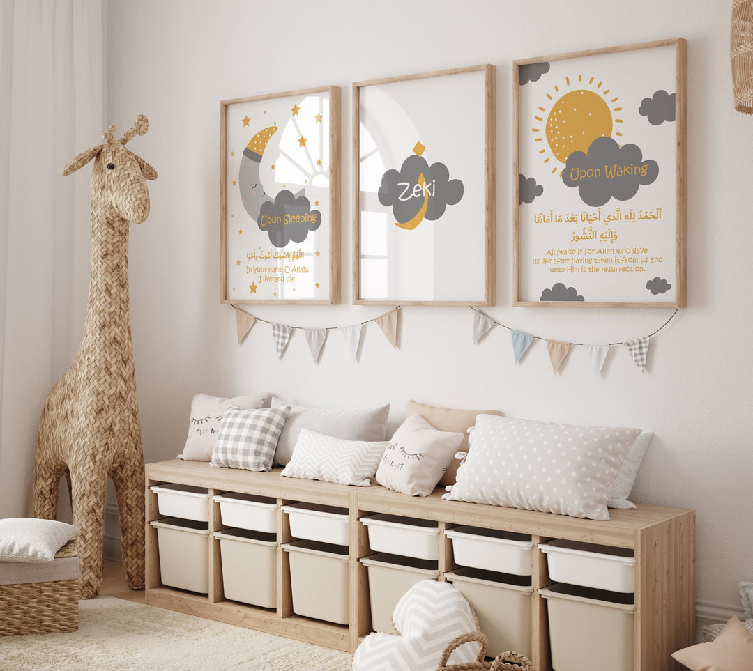 Set of 3 Personalised Kids Morning and Sleeping Dua Islamic Wall Art Prints