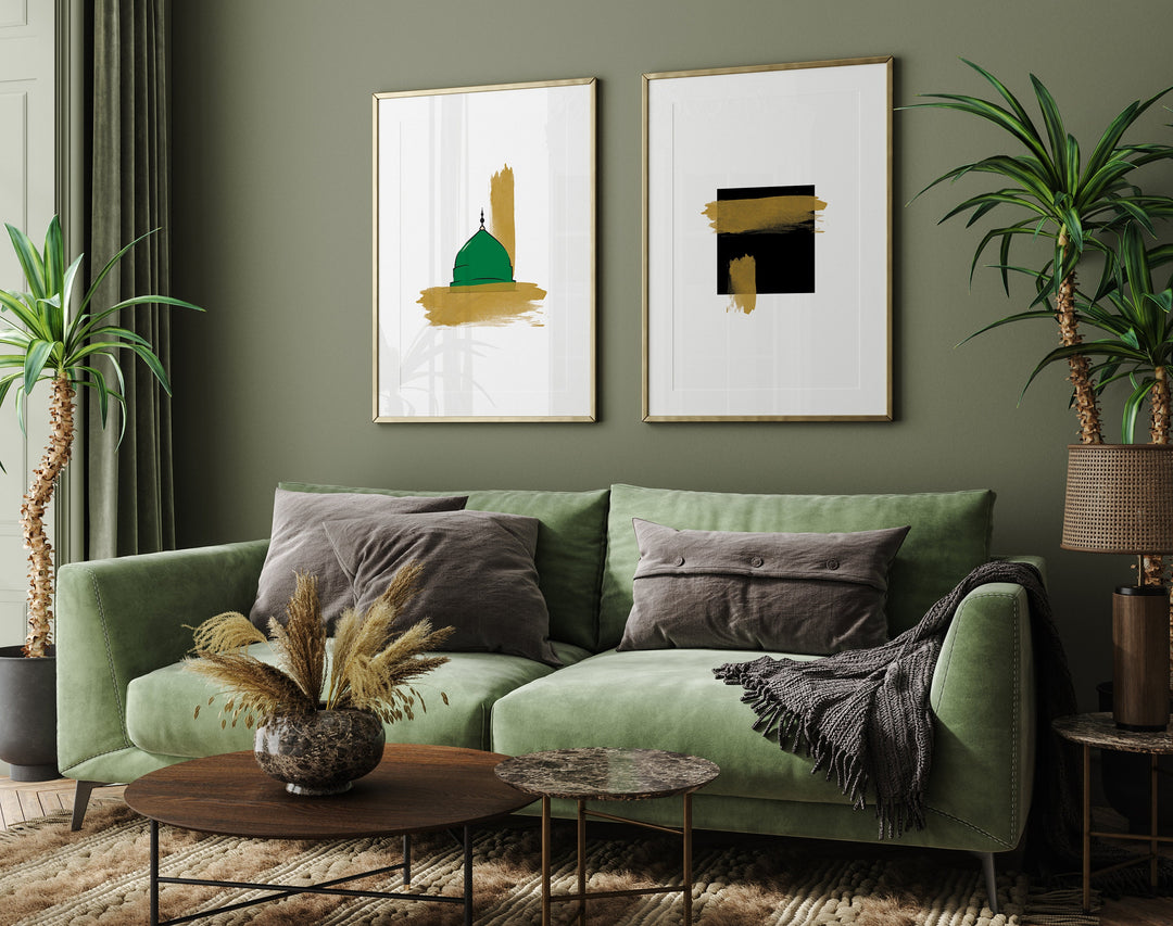 Set of 2 Holy Mosques Abstract Minimalistic Islamic Wall Art Prints Masjid Nabwi And Masjid Al Haram
