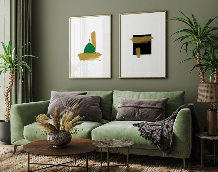 Set of 2 Holy Mosques Abstract Minimalistic Islamic Wall Art Prints Masjid Nabwi And Masjid Al Haram