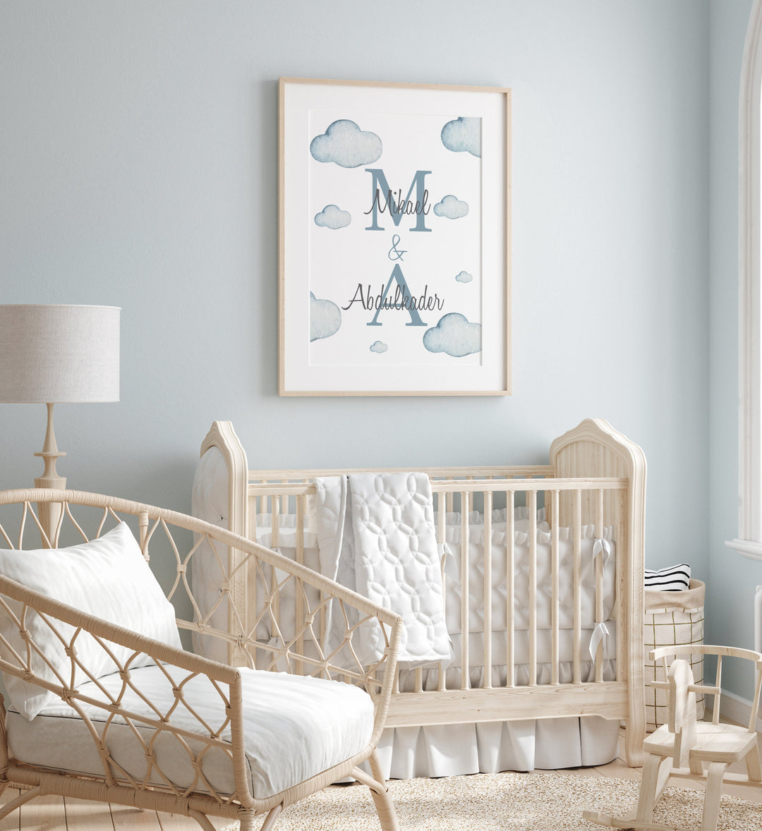 Set of 3 Personalised Planes & Clouds Children's Islamic Wall Art Prints | Ayatul Kursi | Morning Dua | Night Dua
