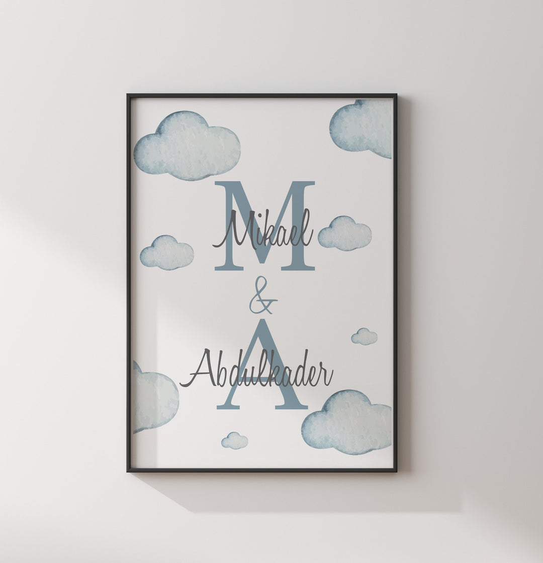 Set of 3 Personalised Planes & Clouds Children's Islamic Wall Art Prints | Ayatul Kursi | Morning Dua | Night Dua