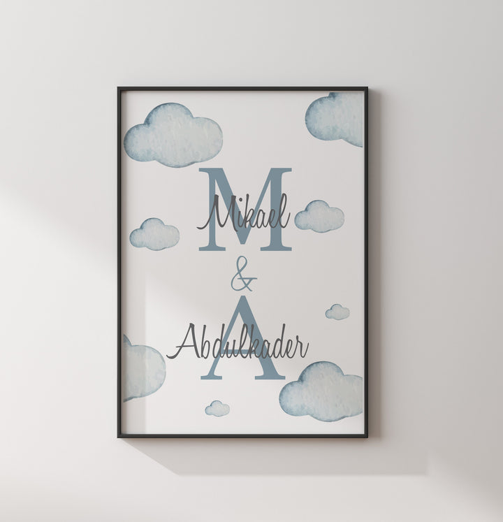 Set of 3 Personalised Planes & Clouds Children's Islamic Wall Art Prints | Ayatul Kursi | Morning Dua | Night Dua