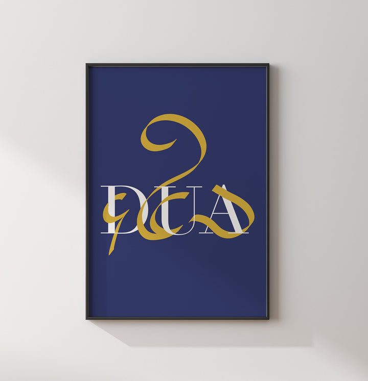 Set of 3 Navy Blue & Gold Islamic Wall Art Prints | Sabr | Shukr | Dua | Arabic Calligraphy | Patience Thankfulness Prayer